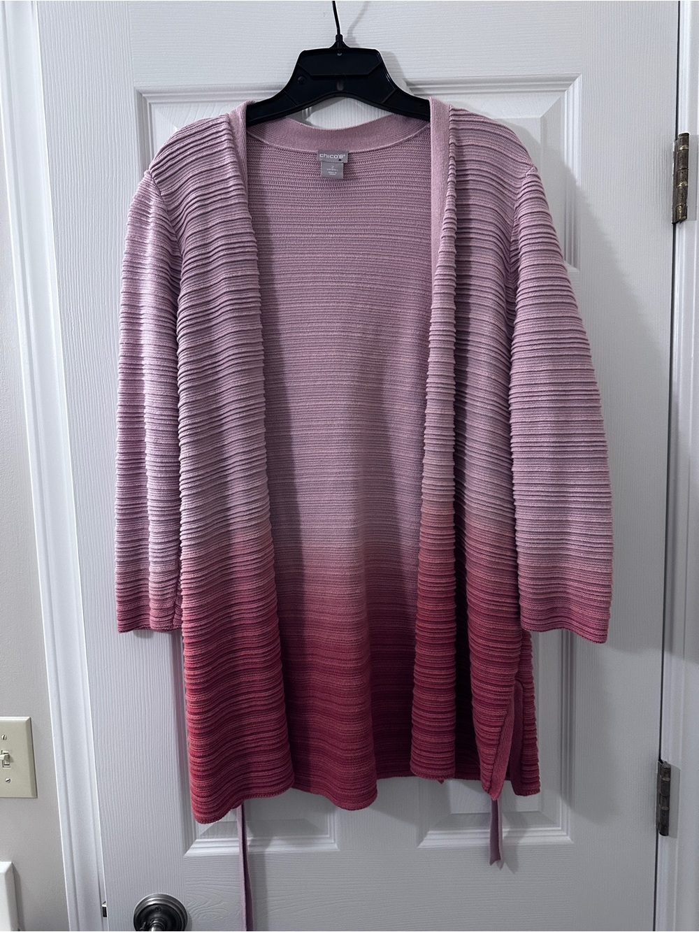 Chico's 2 - 10/12 ? Pink Ombre Lightweight Open Cardigan with belt